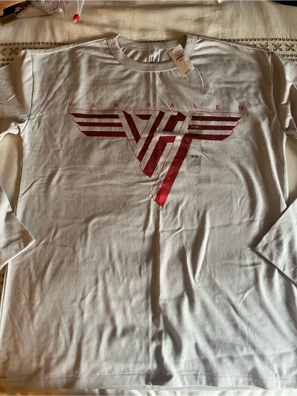 GAP White Long-Sleeve Tee with Red Van Halen Logo